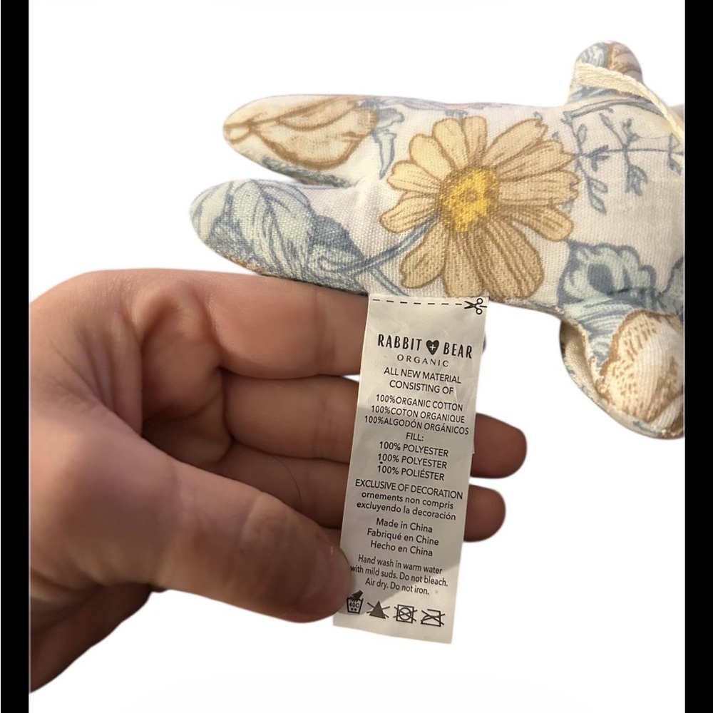 Rabbit Bear Organic Cotton Baby Rattle Lovey Floral Daisy Neutral Nursery Toy - Picture 3 of 3